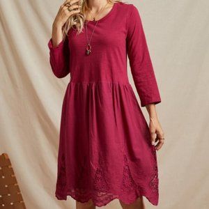Suzanne Betro - Berry Lace-Detail Midi Dress - LG NWT